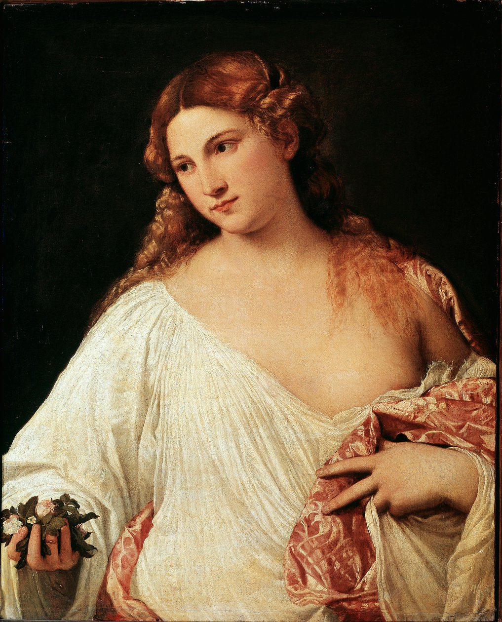 Flora (Flora) Tiziano Vecellion maalaus Titian, noin 1515. Öljy kankaalle Dim. 64x80 cm. Uffizi-galleria (Uffizi), Firenze tekijältä Tiziano Vecelli