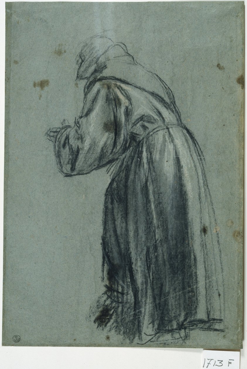 Fransiskaanirukoilija rukouksessa (hiili paperille) tekijältä Titian (c.1488 1576)
