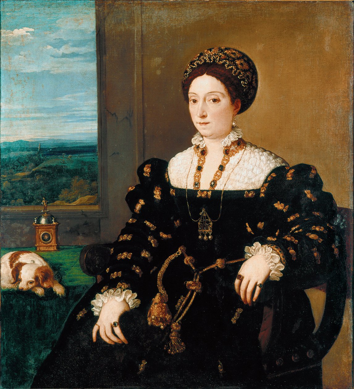 Urbinon herttuattaren Eleonora Gonzagan (Gonzaga) muotokuva Tiziano Vecellion maalaus nimeltä Tizian (n. 1490-1576) tekijältä Tiziano Vecelli