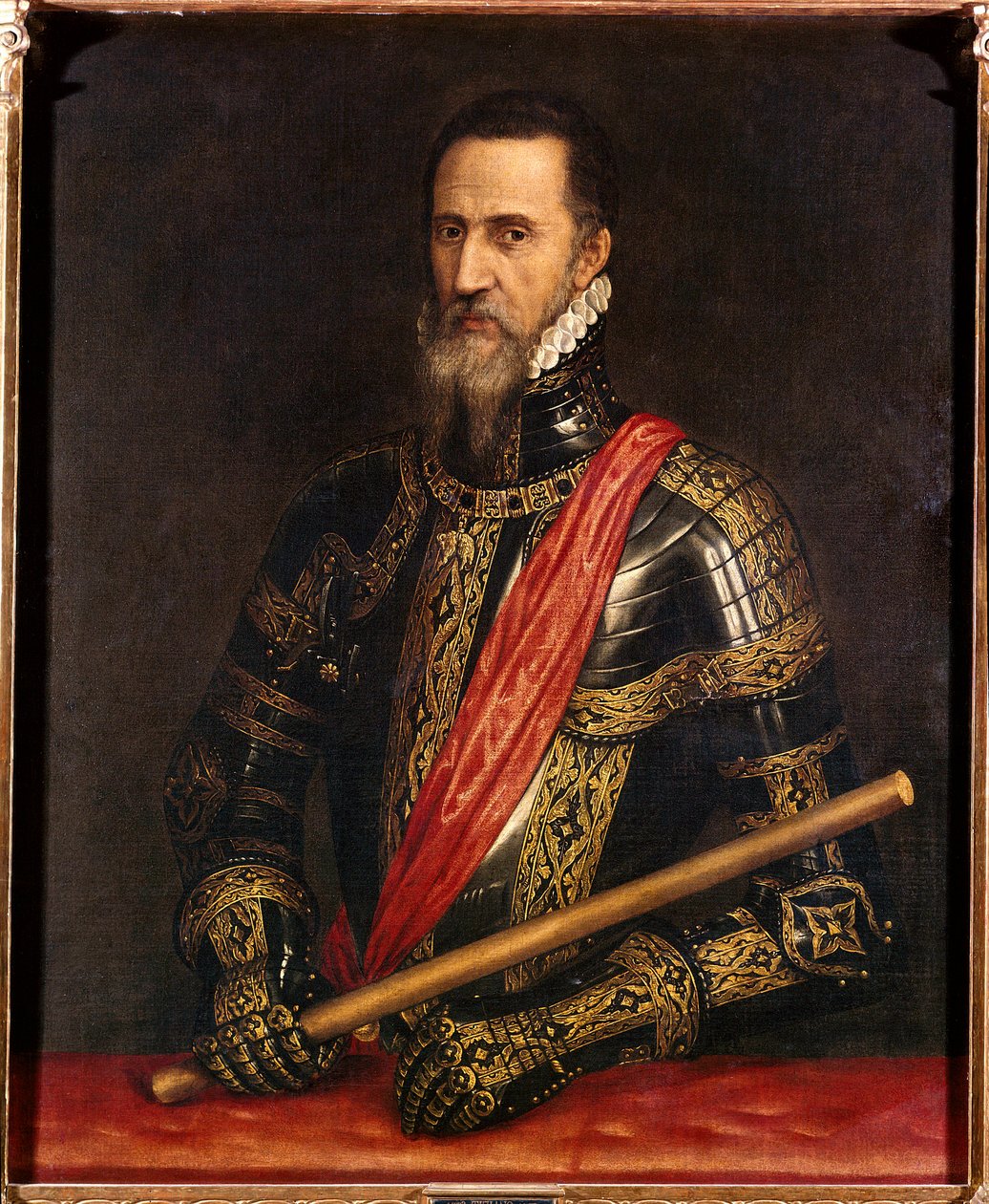Ferdinand Alvare de Toledon (tai Fernando Alvarez de Toledon ja Pimentelin), Dawnin herttuan, Flanderin kuvernöörin (1508-1582) muotokuva Titian Vecellion (1480-1576) maalaus. 16. vuosisata. Madridin kuninkaallinen palatsi tekijältä Tiziano Vecelli