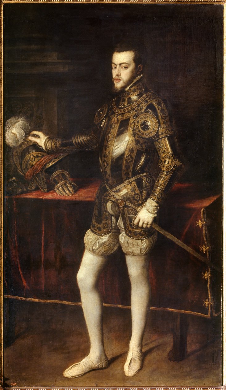 Muotokuva Philip II:sta (1527-1598) 24-vuotiaana, Charles V:n pojasta. Tiziano Vecellion maalaus Titian (1485-1576) tekijältä Tiziano Vecelli