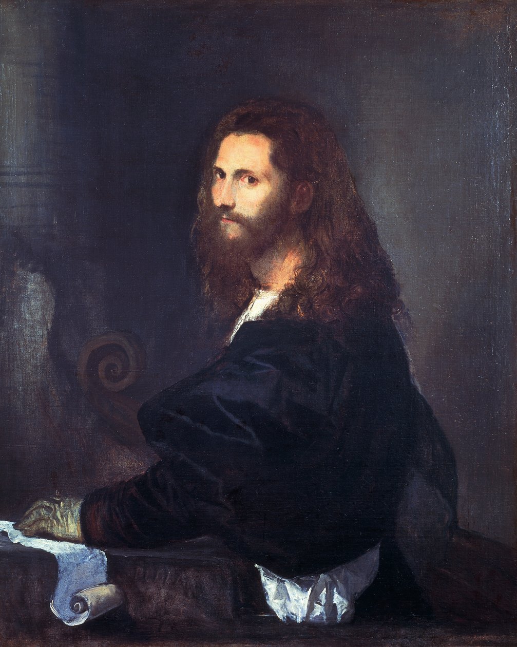 Muusion muotokuva, kirjoittanut Tiziano Vecellio (1490-1576), öljy kankaalle, 82x99 cm. tekijältä Titian (c.1488 1576)