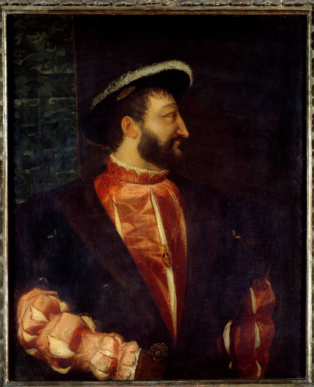 Ranskan kuninkaan Francois I:n (1494-1547) muotokuva Tiziano Vecellio dit Le Titian (1485-1576) maalaus 1538 su. 1,09 x 0,89 m tekijältä Tiziano Vecelli