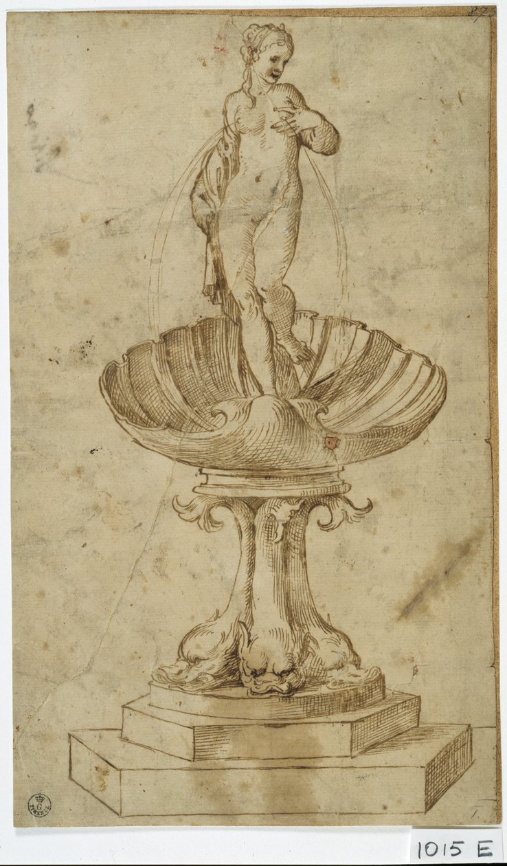 Study for Fountain (tussi ja muste paperille) tekijältä Titian (c.1488 1576)