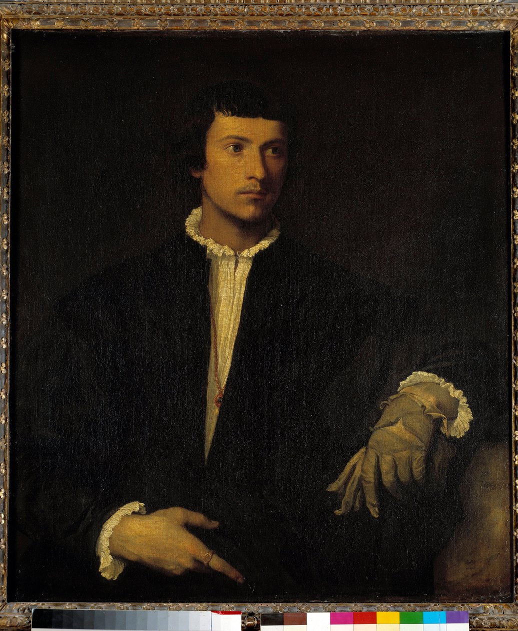 Mies hansikkaalla, n. 1520 (öljy kankaalle) tekijältä Titian (c.1488 1576)