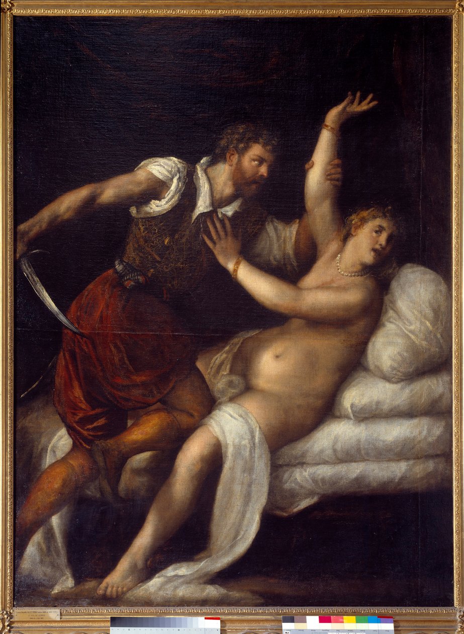 Lucrecen raiskaus (? - Av. 509) tai Tarquin ja Lucrece. Titian Vecellion (1485-1576) maalaus tekijältä Tiziano Vecelli