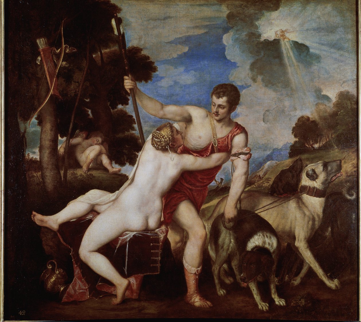 Venus ja Adonis (öljy kankaalle tekijältä Titian (c.1488 1576)