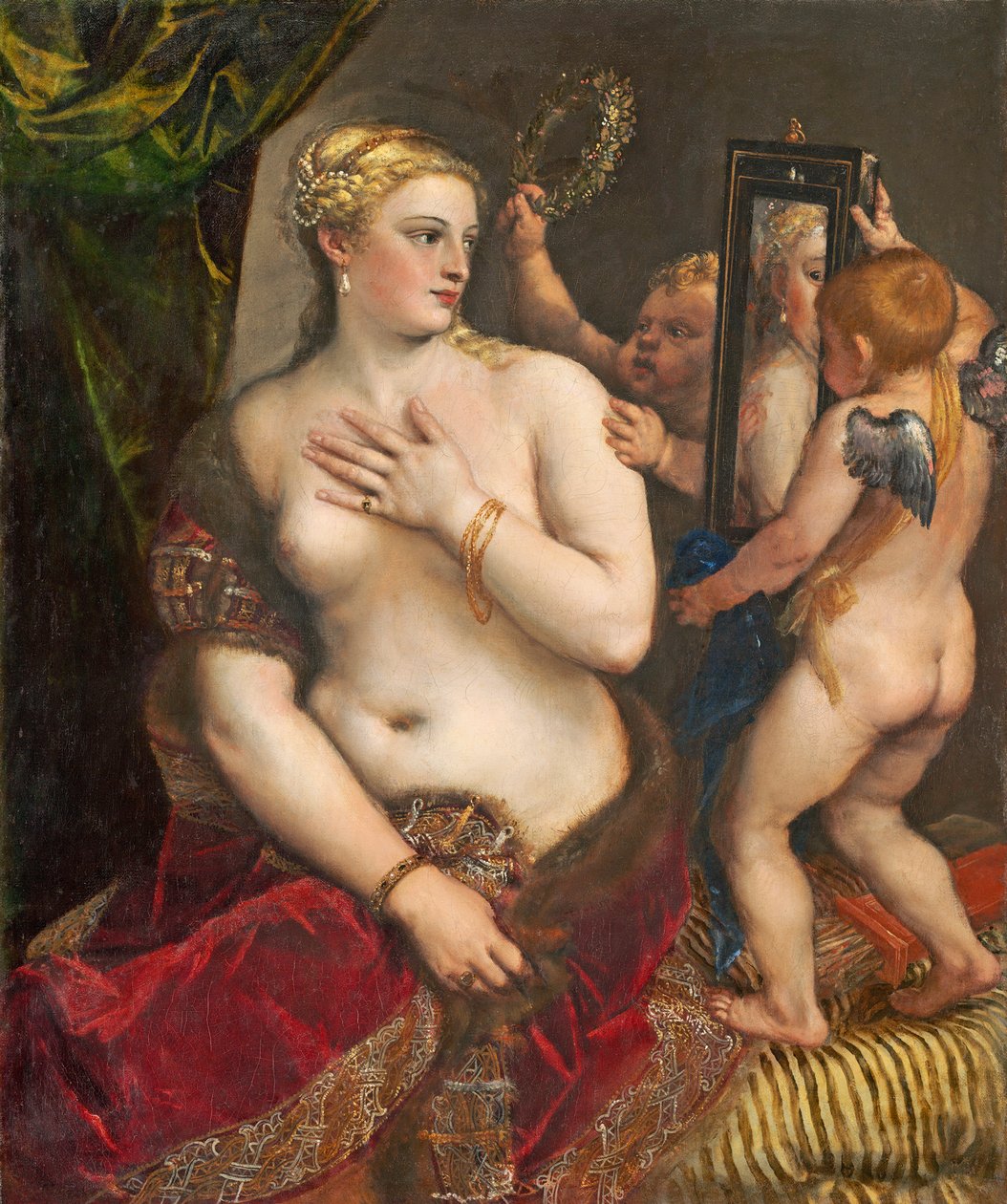 Venus peilin kanssa, c. 1555 (öljy kankaalle) tekijältä Tiziano Vecelli