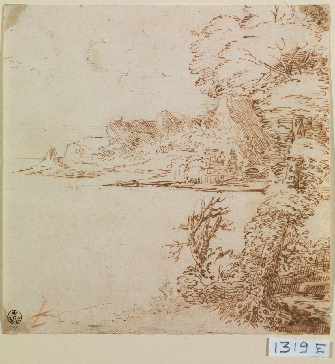 Näkymä vuoristoiselta rannikolta (muste paperille) tekijältä Titian (c.1488 1576)