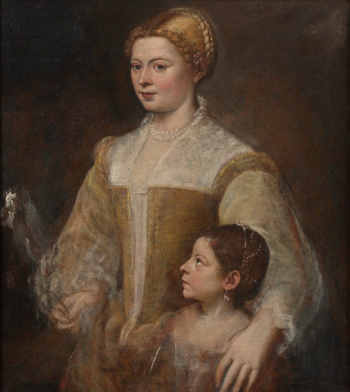 Naisen ja hänen tyttärensä muotokuva, n. 1550. tekijältä Titian
