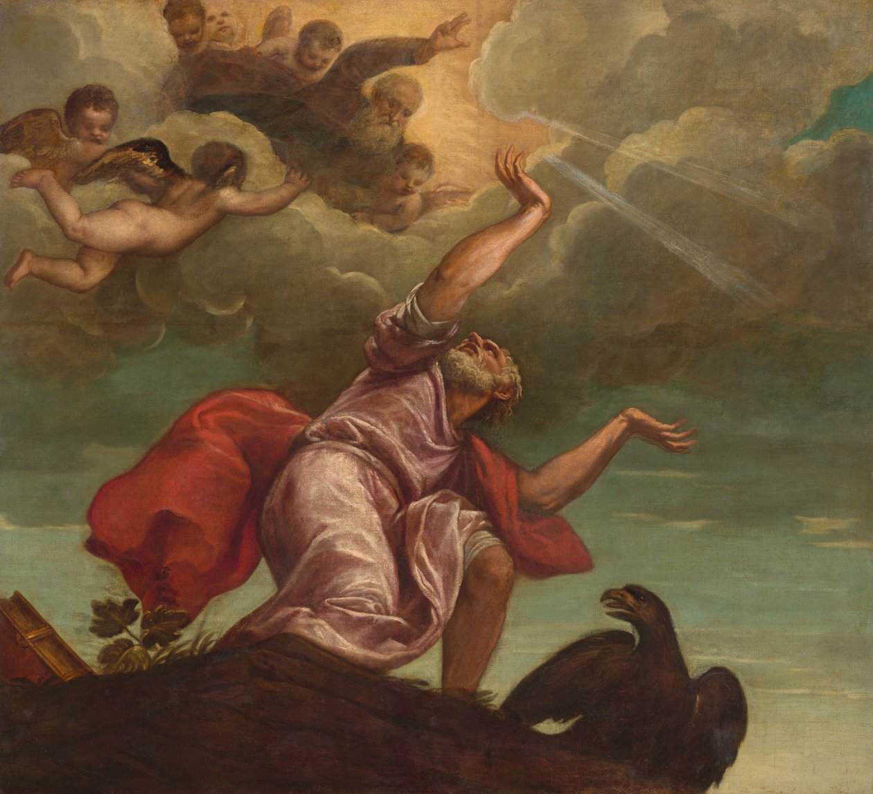 Pyhä Johannes evankelista Patmosella, n. 15531555 tekijältä Titian,