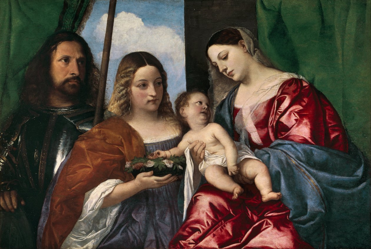 Neitsyt ja lapsi sekä pyhä Dorothy ja pyhä Yrjö, 1515-18. tekijältä Tiziano Vecelli