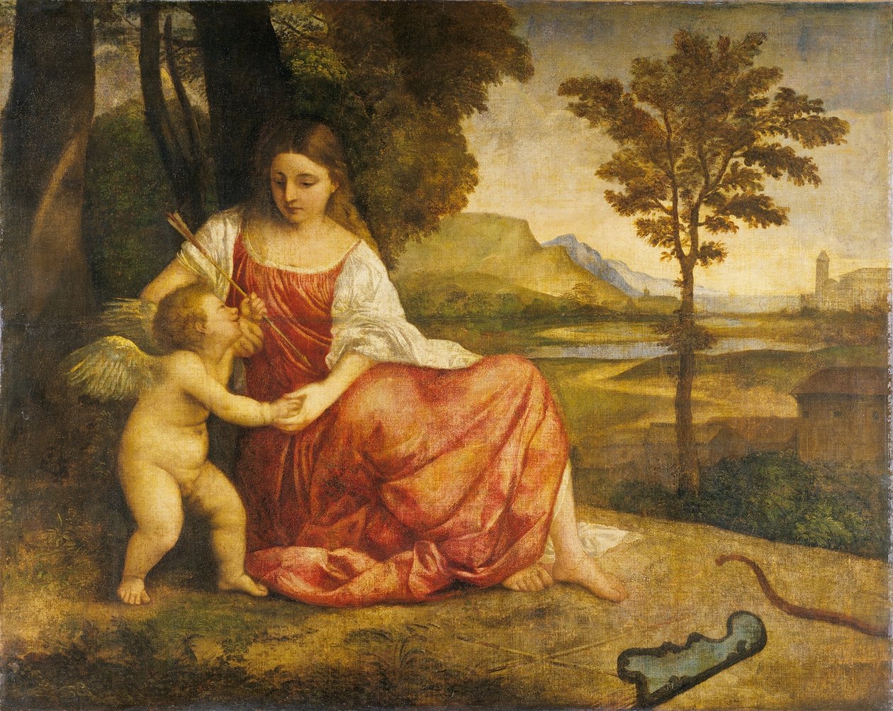 Venus ja Amor tekijältä Titian