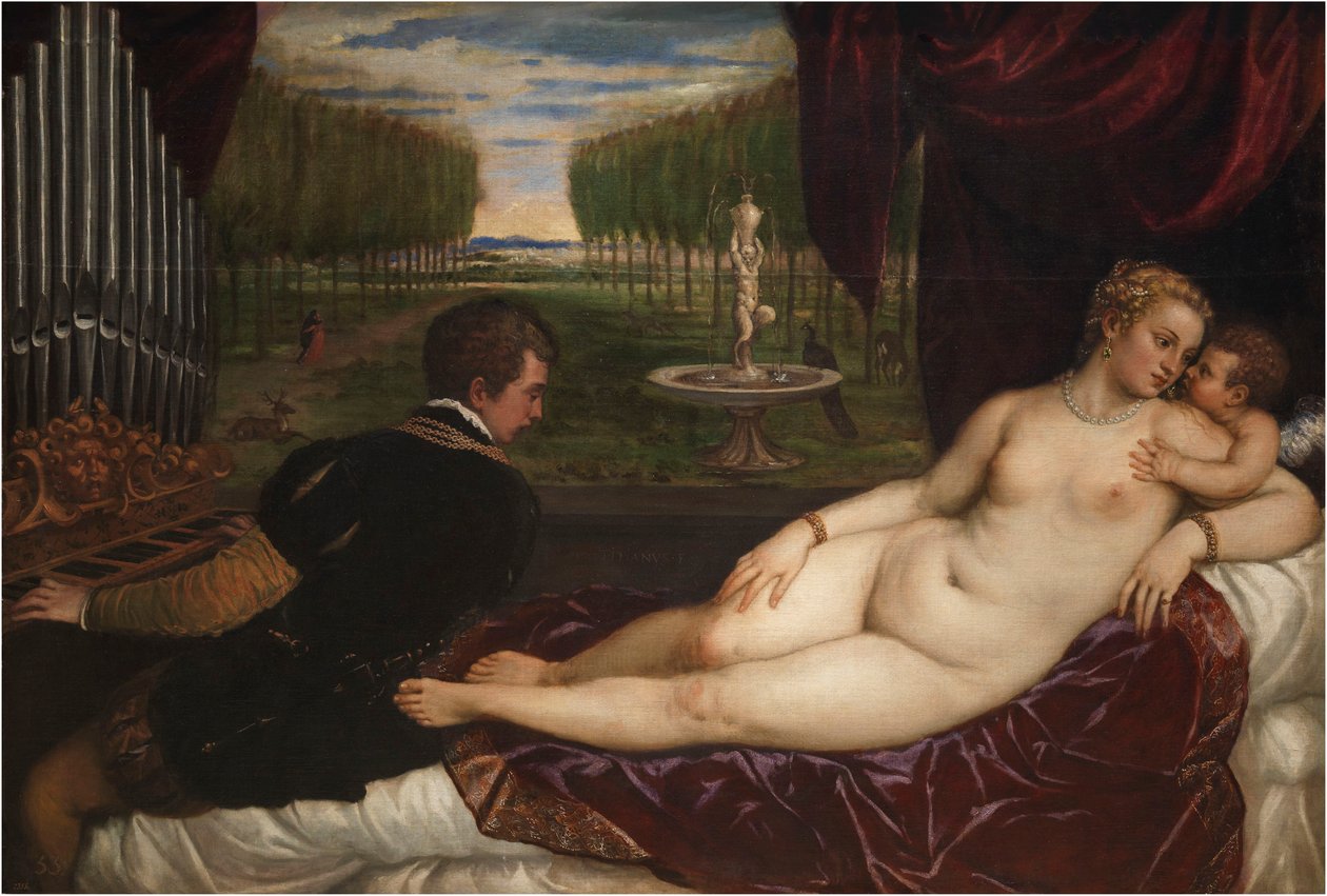 Venus urkurin ja Cupidon kanssa, noin 1555. tekijältä Titian