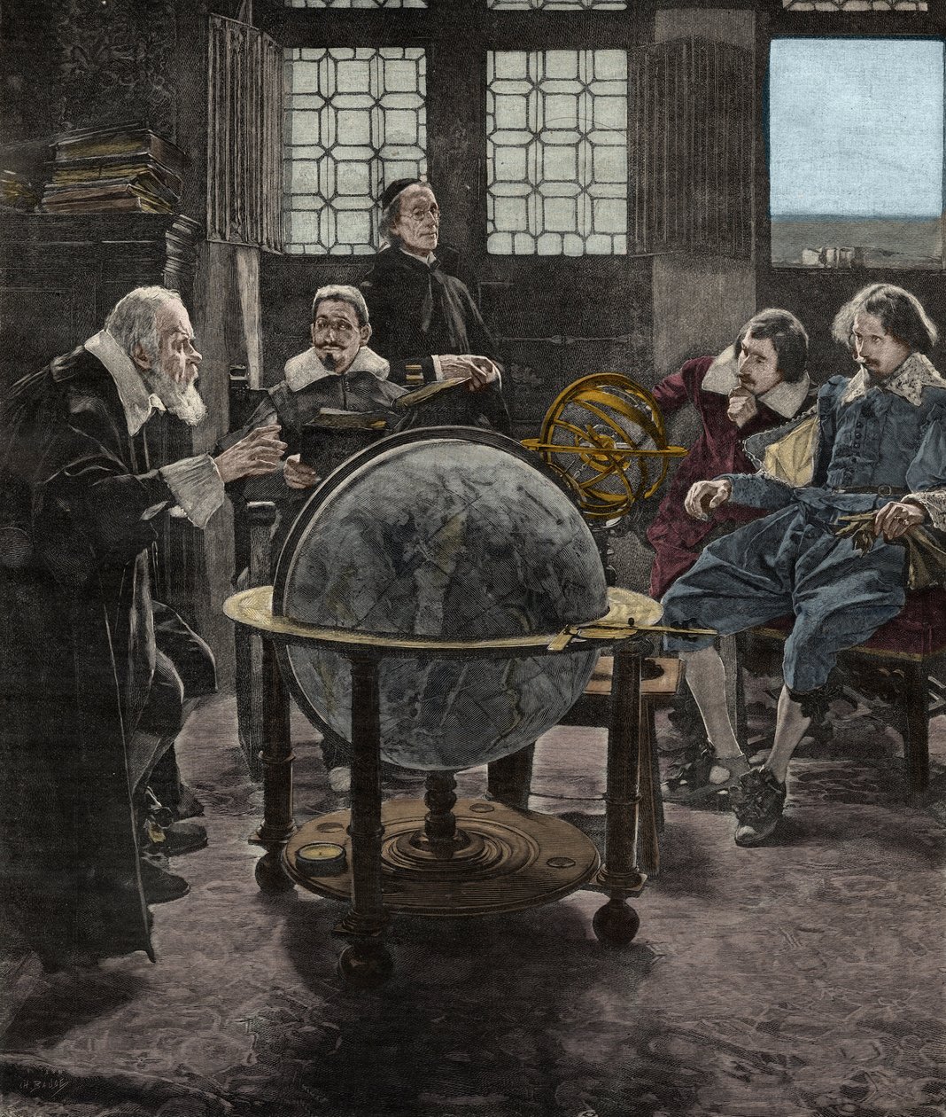 John Milton (1608-1674) vierailemassa Galileo Galileissa (Galilea) inkvisition vankilassa Arcetrissa Firenzen lähellä vuonna 1640. 1800-luvun kaiverrus T. Lessin maalauksesta. tekijältä Tito Lessi