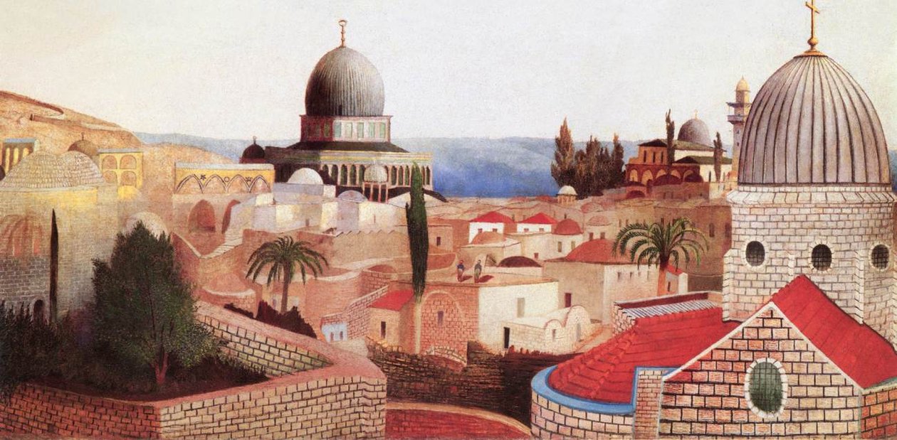 Näkymä Kuolleelle merelle Jerusalemin temppeliaukiosta Näkymä temppeliaukolle kohti kuollutta merta Jerusalemissa tekijältä Tivadar Kosztka Csontvary
