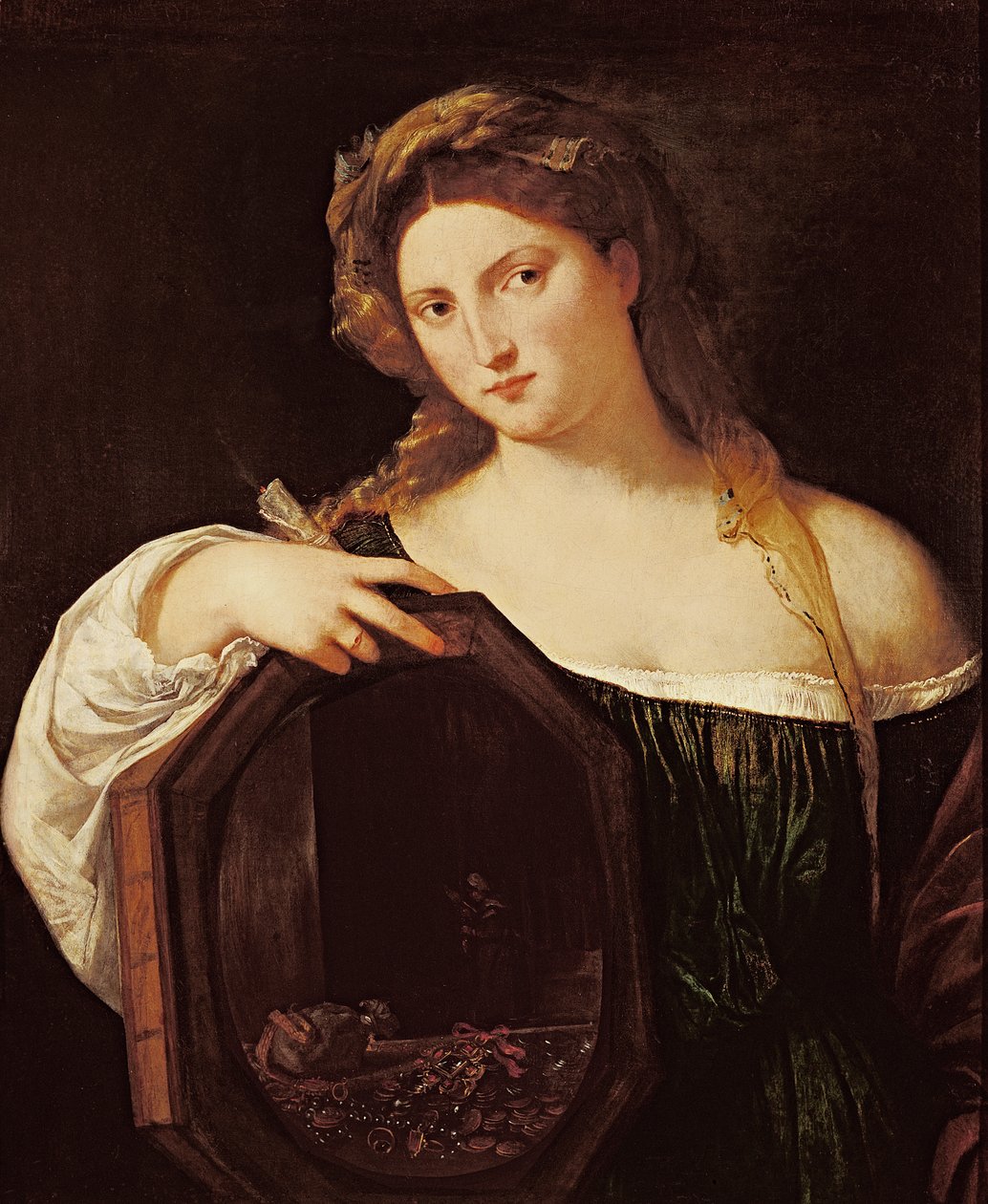 Turhamaisuuden allegoria eli nuori nainen peilin kanssa, n. 1515 tekijältä Tiziano Vecelli