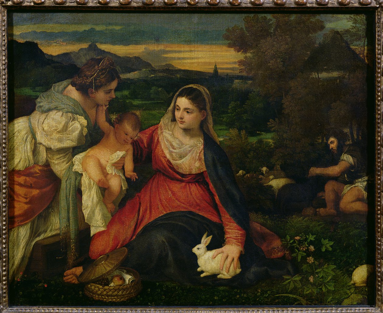 Madonna ja lapsi Pyhän Katariinan kanssa (Kaniin neitsyt) n. 1530 tekijältä Tiziano Vecelli
