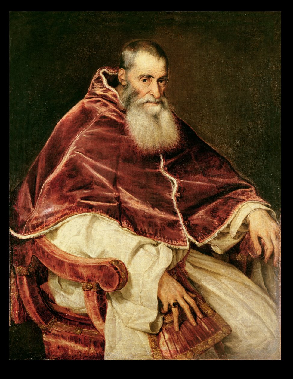 Alessandro Farnesen (1468-1549) muotokuva paavi Paavali III, 1543 tekijältä Tiziano Vecelli