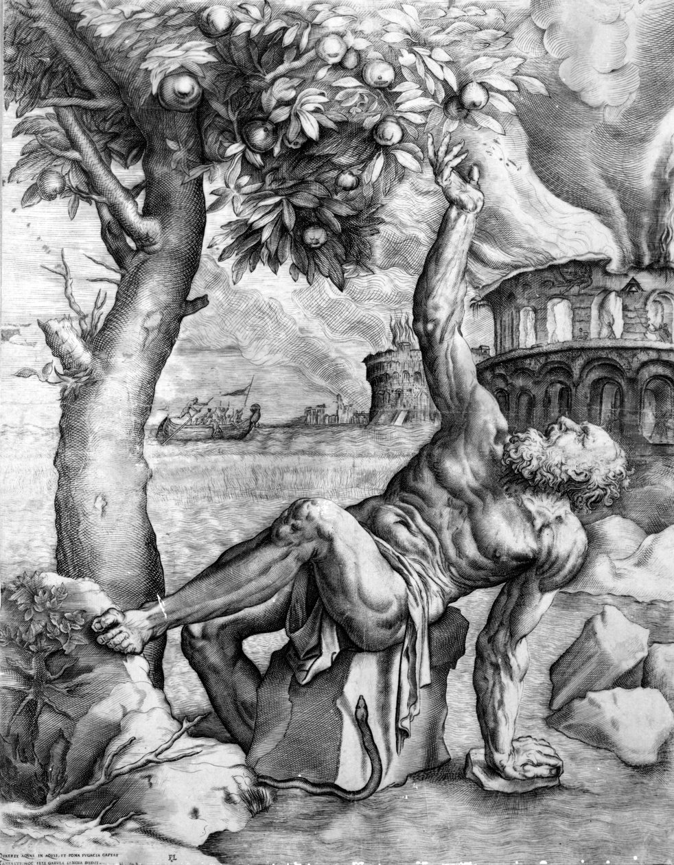 Tantalus, kaiverrus Giulio Sanuto, noin 1550-luku tekijältä Tiziano Vecelli