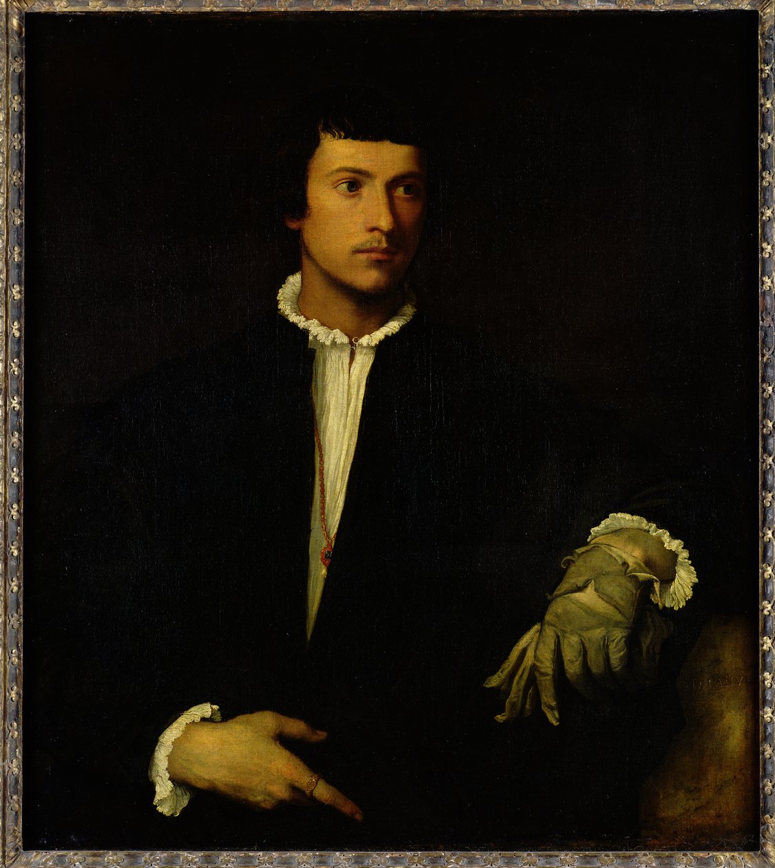 Mies hansikkaalla, n. 1520 tekijältä Tiziano Vecelli