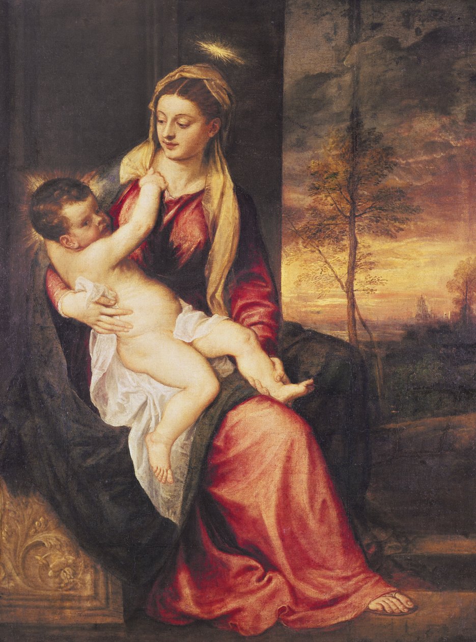 Neitsyt lapsen kanssa auringonlaskun aikaan, 1560 tekijältä Tiziano Vecelli