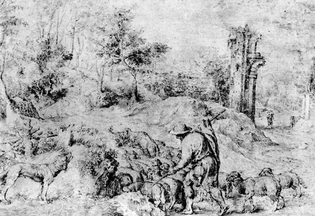 Maisema paimenen ja lauman kanssa, c1520, 1937 tekijältä Tiziano Vecelli