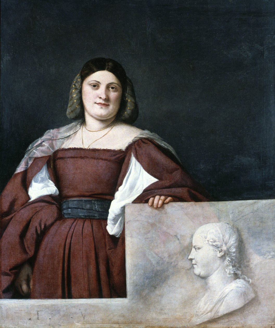 Naisen muotokuva, La Schiavona Dalmatialainen nainen, c1510-1512 tekijältä Tiziano Vecelli