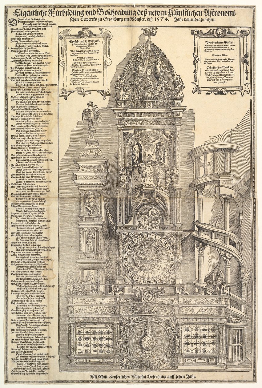 Tähtitieteellinen kello katedraalissa Strasbourgissa, 1574. tekijältä Tobias Stimmer