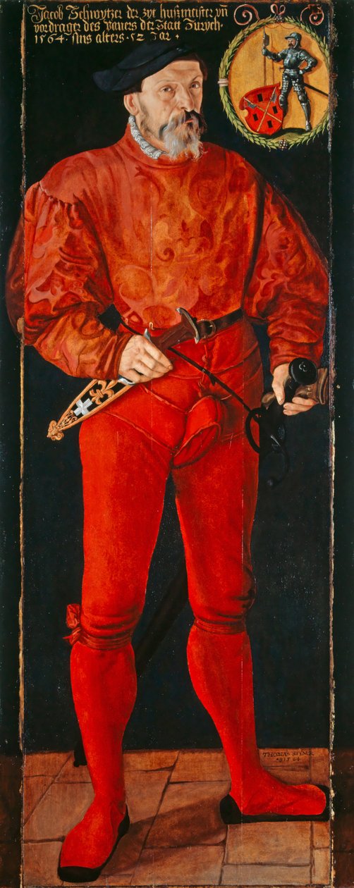 Muotokuva Zürichin lipunkantajasta Jacob Schwytzeristä, 1564. tekijältä Tobias Stimmer