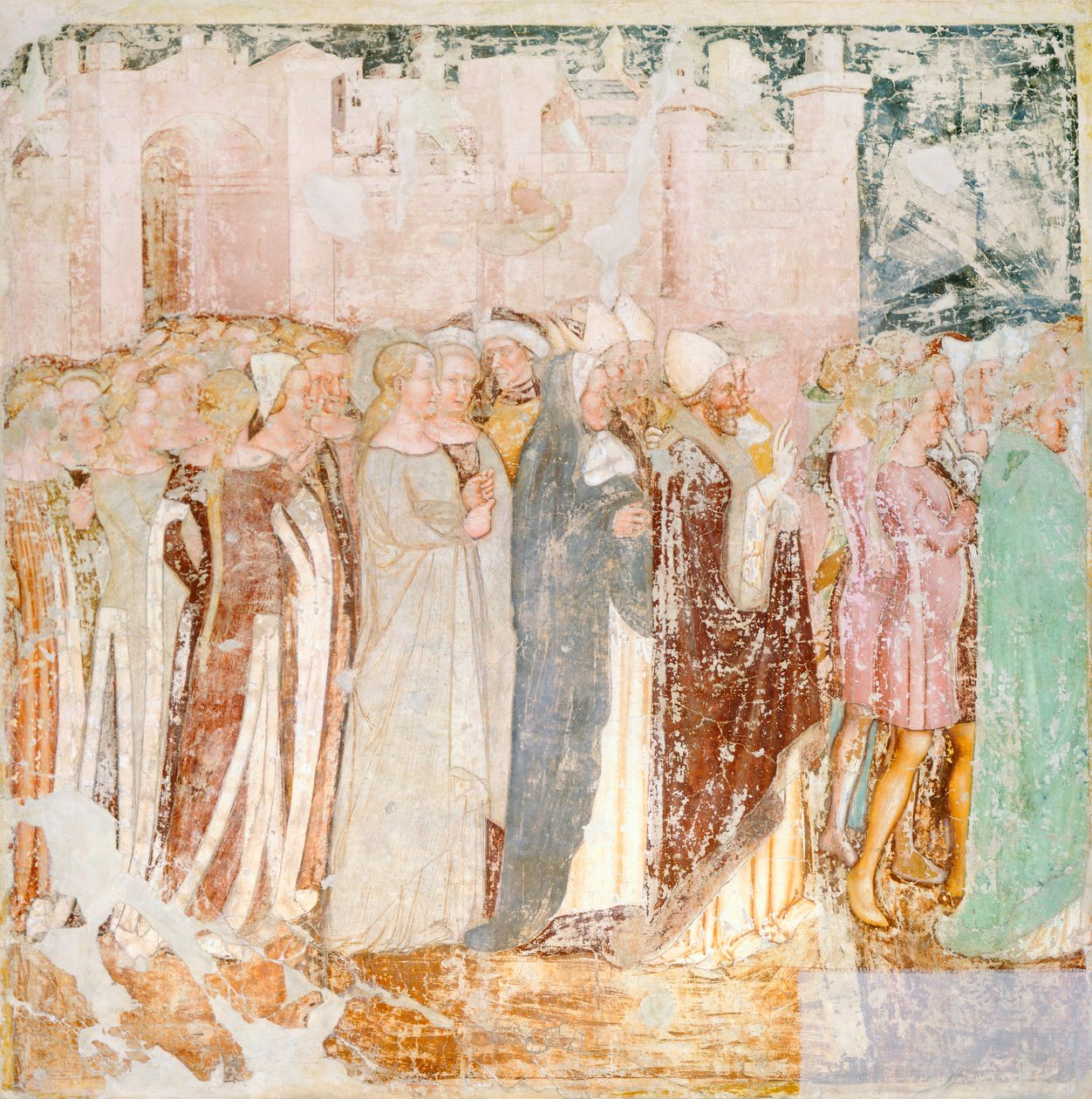 Lähtö Roomasta, yksityiskohta Tommaso da Modenan (1326-1379) Legend of St Ursulasta, fresko, yksityiskohta, Santa Caterinan kirkko, Treviso tekijältä Tomaso da (late 15th century) Modena