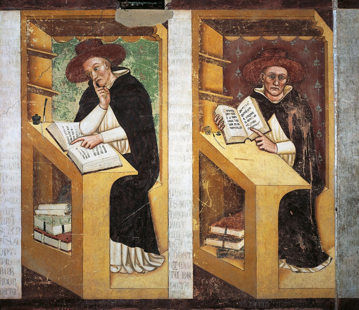 Dominikaaniset munkit, yksityiskohta Dominikaanisen ritarikunnan neljänkymmenen maineikkaan jäsenen syklistä, kirjoittanut Tommaso da Modena (1326-1379), fresko, yksityiskohta, dominikaaniluostari, Treviso, Italia tekijältä Tomaso da (late 15th century) Modena