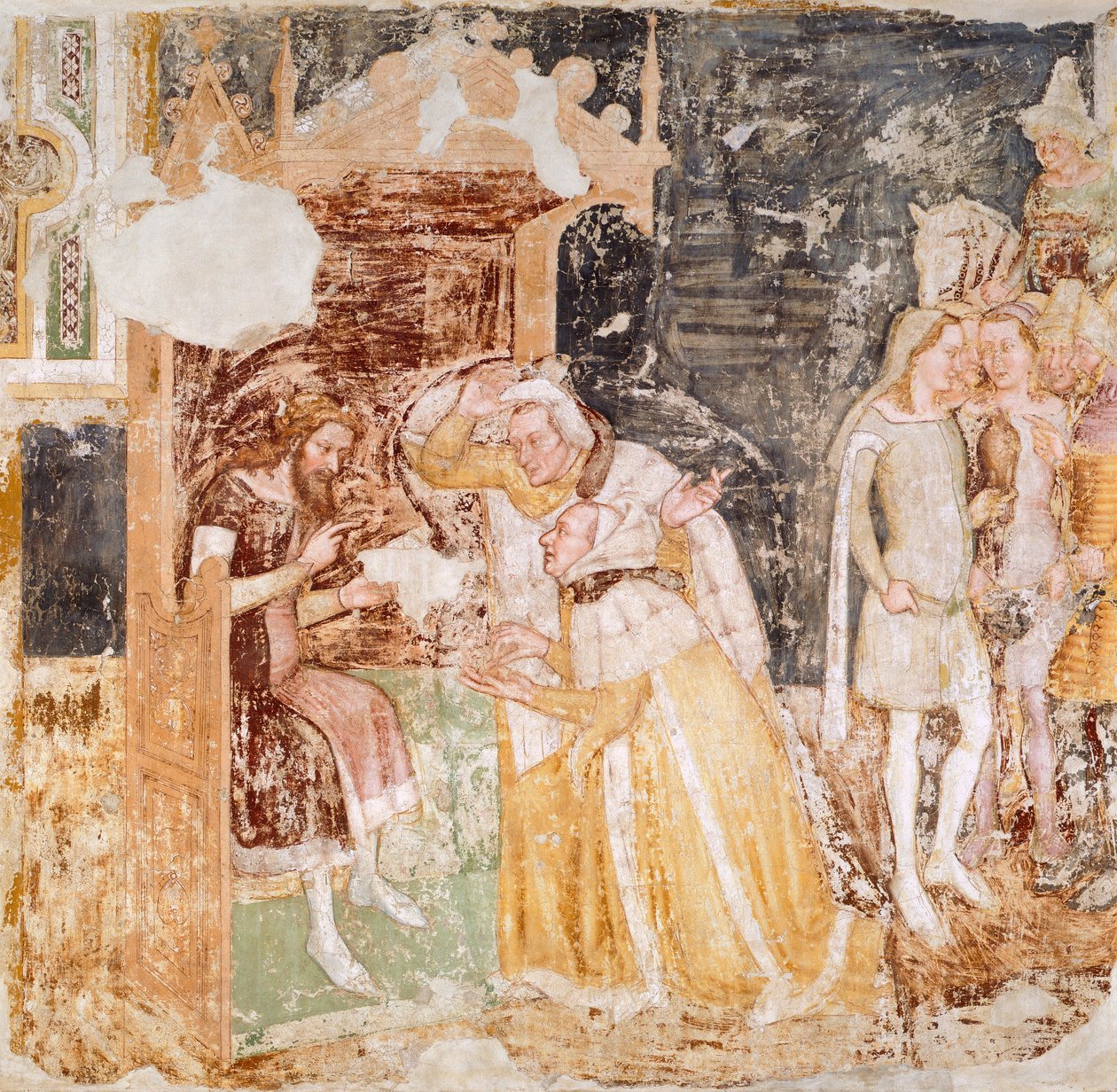 Englannin kuninkaan lähettiläiden lähettäminen, yksityiskohta Stories of St Ursulasta, Tommaso da Modena (1326-1379), fresko tekijältä Tomaso da (late 15th century) Modena