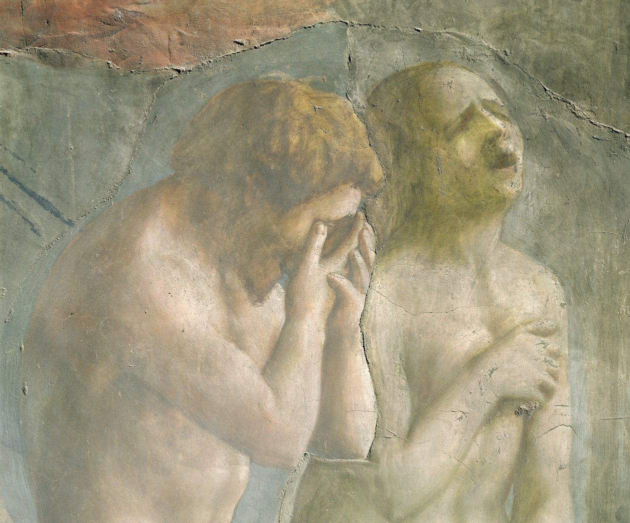 Aadam ja Eeva karkotettiin paratiisista, noin 1427 (yksityiskohta) (ennallistaminen) (katso myös 63190) tekijältä Tommaso Masaccio