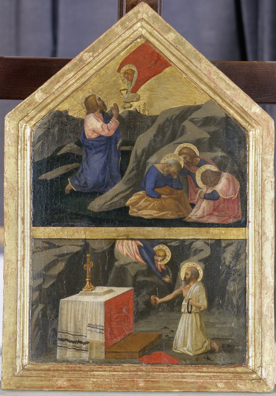 Kristus Getsemanen ja Pyhän Hieromuksen puutarhassa (tempera poppelipuulla) tekijältä Tommaso Masaccio