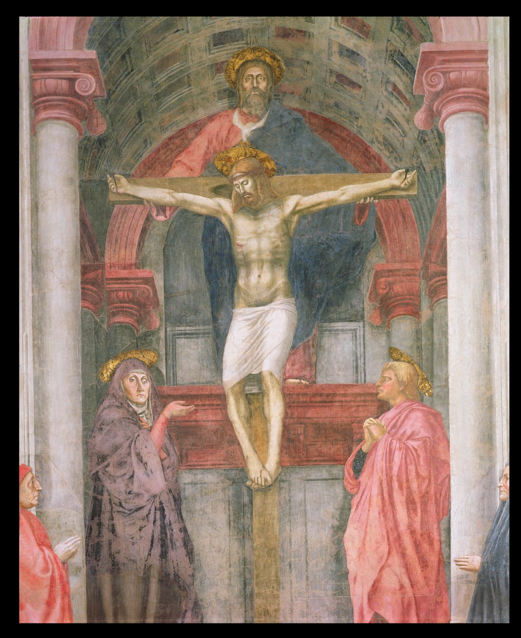 Kolminaisuus, 1427-28 (restauroinnin jälkeen) (yksityiskohta) tekijältä Tommaso Masaccio