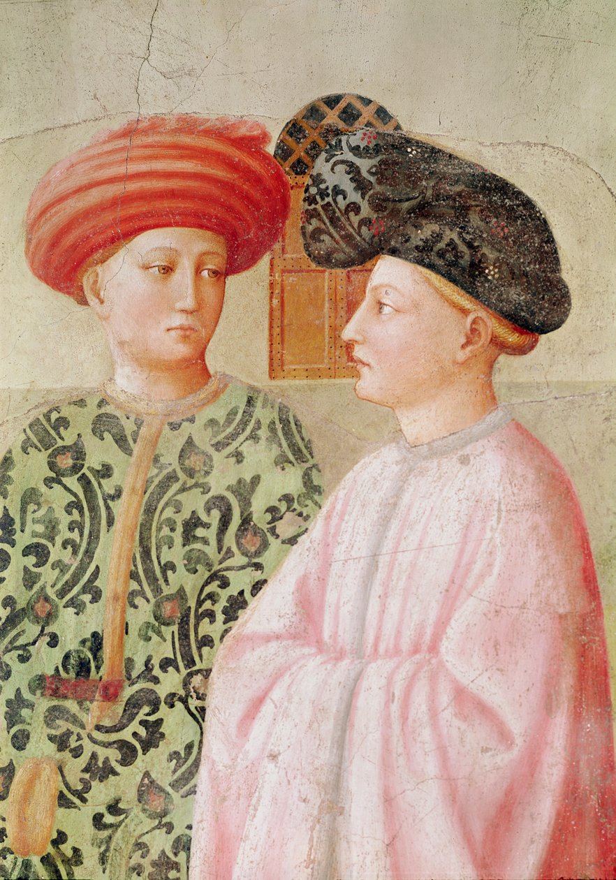 Yksityiskohta Pyhän Pietarin takana olevista hahmoista, Tabithan herättämisestä, n. 1427 tekijältä Tommaso Masolino da Panicale