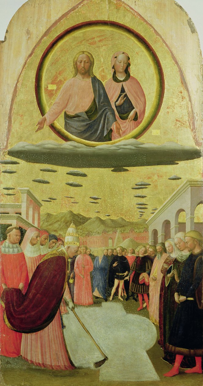 Paavi Liberius (r.352-66) Santa Maria della Neven basilikan perustaminen tekijältä Tommaso Masolino da Panicale