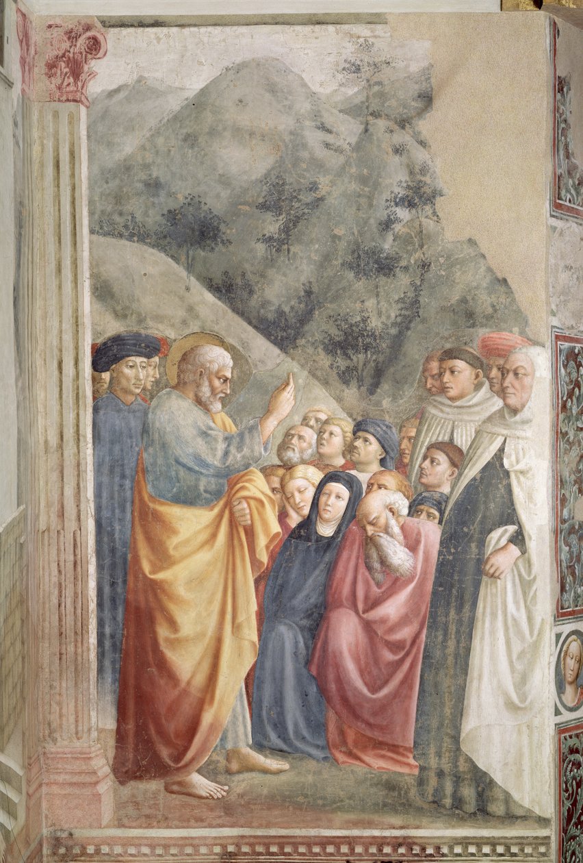 Pyhä Pietari saarnaamassa Jerusalemissa, n. 1427 tekijältä Tommaso Masolino da Panicale