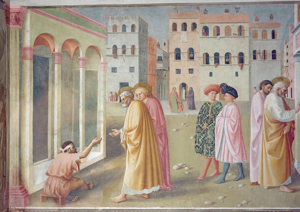 Pyhä Pietari parantamassa rampaa, n. 1427 (yksityiskohta 57195) tekijältä Tommaso Masolino da Panicale
