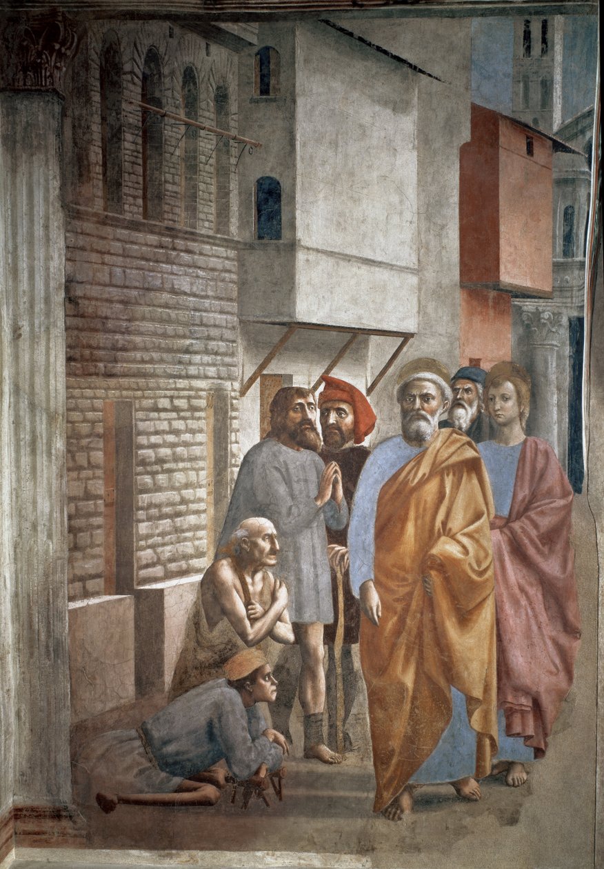 Pyhä Pietari parantamassa sairaita varjollaan - Fresko Tommaso di ser Giovanni di Mone Cassai dit Masaccio (1401-1428), 229,8x161,9 cm tekijältä Tommaso Masaccio