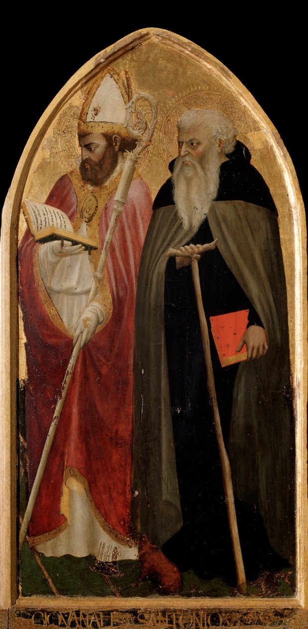 San Giovenale Triptyykki: oikea paneeli Pyhä Anthony Suurella ja Saint Juvenal (Giovenale) - alttaritaulu tekijältä Tommaso Masaccio