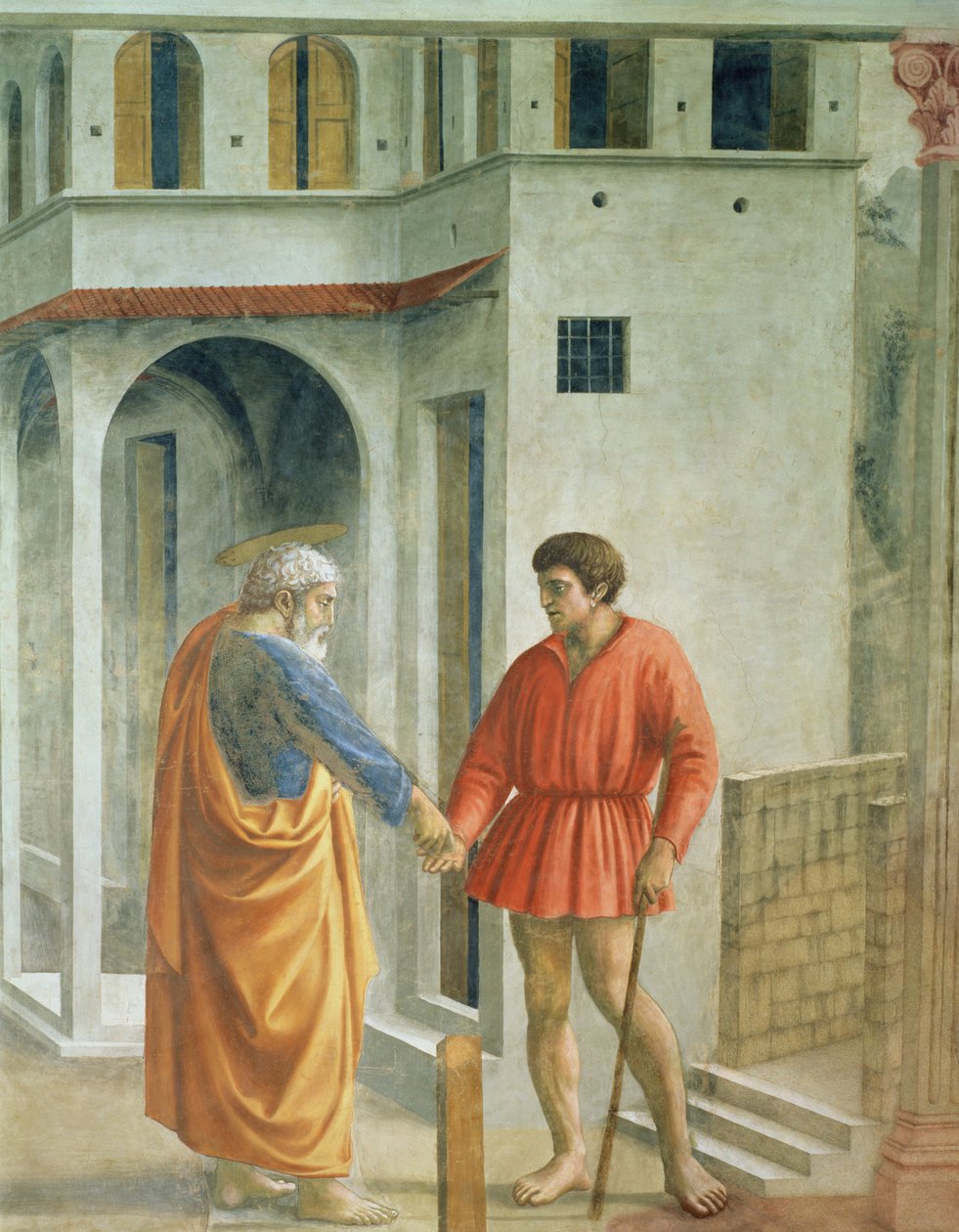 Pietari maksaa veronkerääjälle - yksityiskohta freskosta 31642, n.1427. tekijältä Tommaso Masaccio
