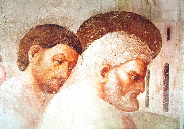 Yksityiskohta Pyhän Pietarin päästä, Tabithan herättämisestä, n. 1427 tekijältä Tommaso Masolino da Panicale