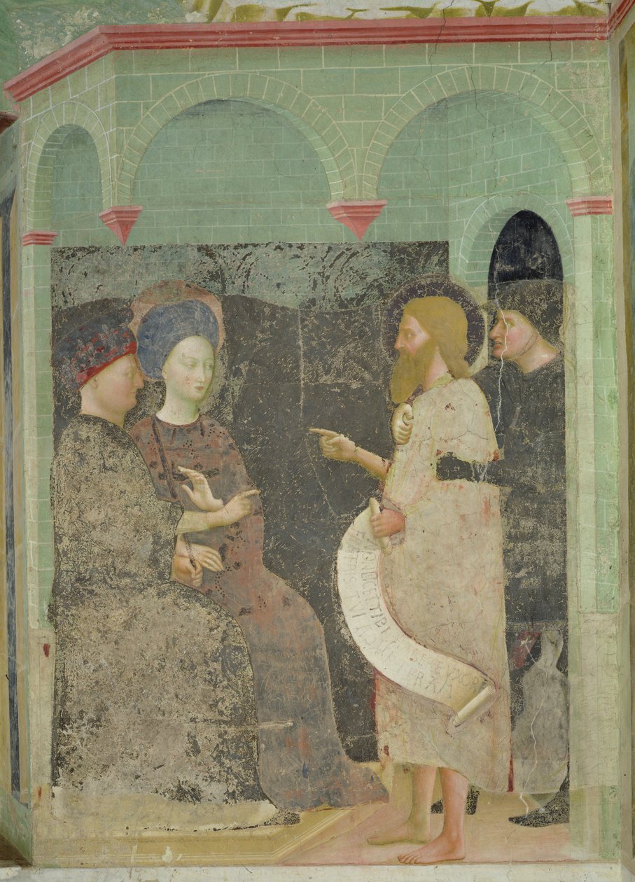 Johannes Kastaja nuhtelee Herodesta ja Herodiaa heidän aviorikoksestaan, 1435. tekijältä Tommaso Masolino da Panicale