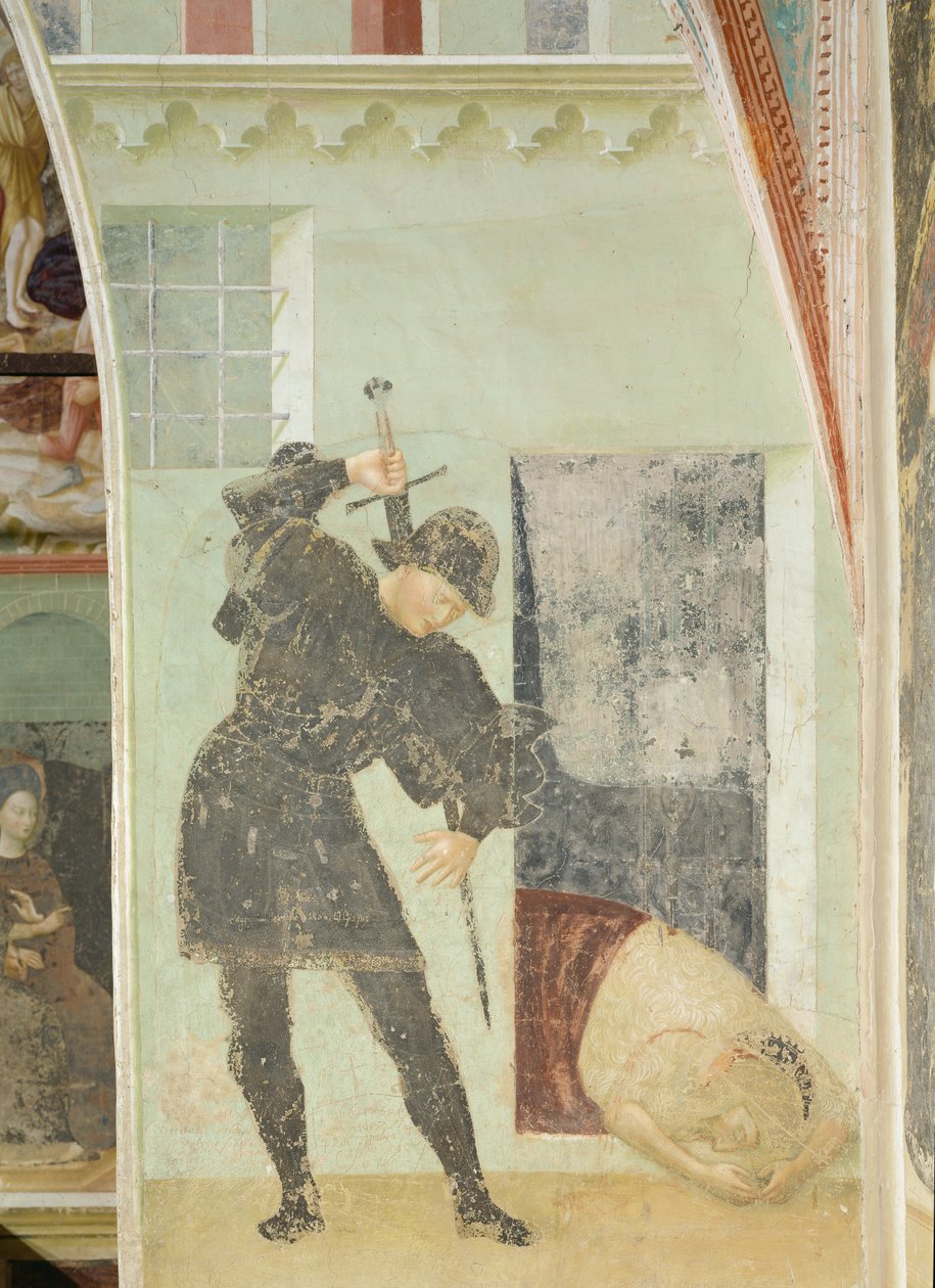 Pyhän Johannes Kastajan elinkaari: Sotilas mestaamassa Johannes Kastajan pään tekijältä Tommaso Masolino da Panicale