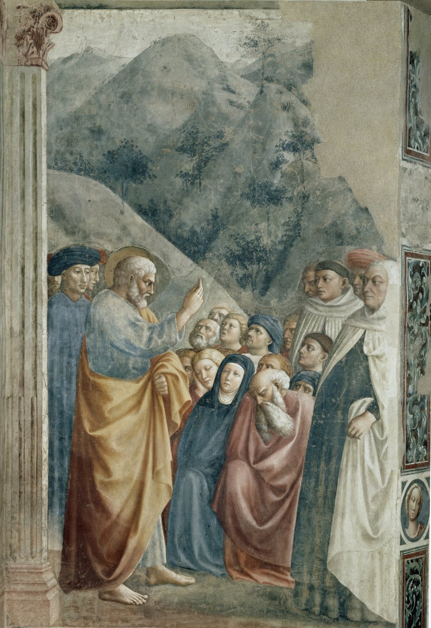 Pyhän Pietarin ennustus - Fresko Tommaso di Cristoforo Fini dit Masolino da Panicale (1383-noin 1440), 255x162 cm, noin 1425. Firenze, Santa Maria del Carmine kirkko, Brancacci-kappeli tekijältä Tommaso Masolino da Panicale