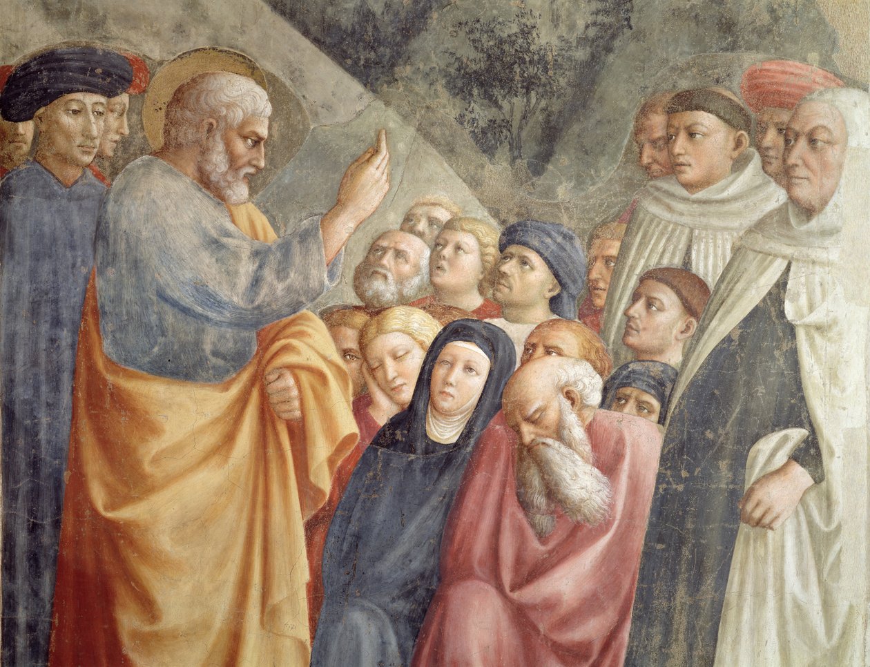 Pyhä Pietari saarnaa Jerusalemissa yksityiskohta freskosta 63197 n.1427. tekijältä Tommaso Masolino da Panicale