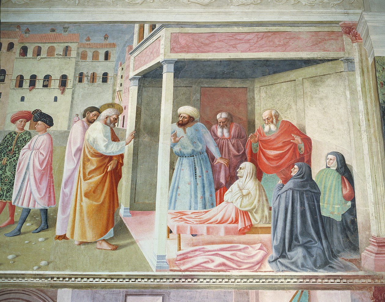 Tabithan ylösnousemus, n.1425-28, fresko yksityiskohta 57195:stä tekijältä Tommaso Masolino da Panicale