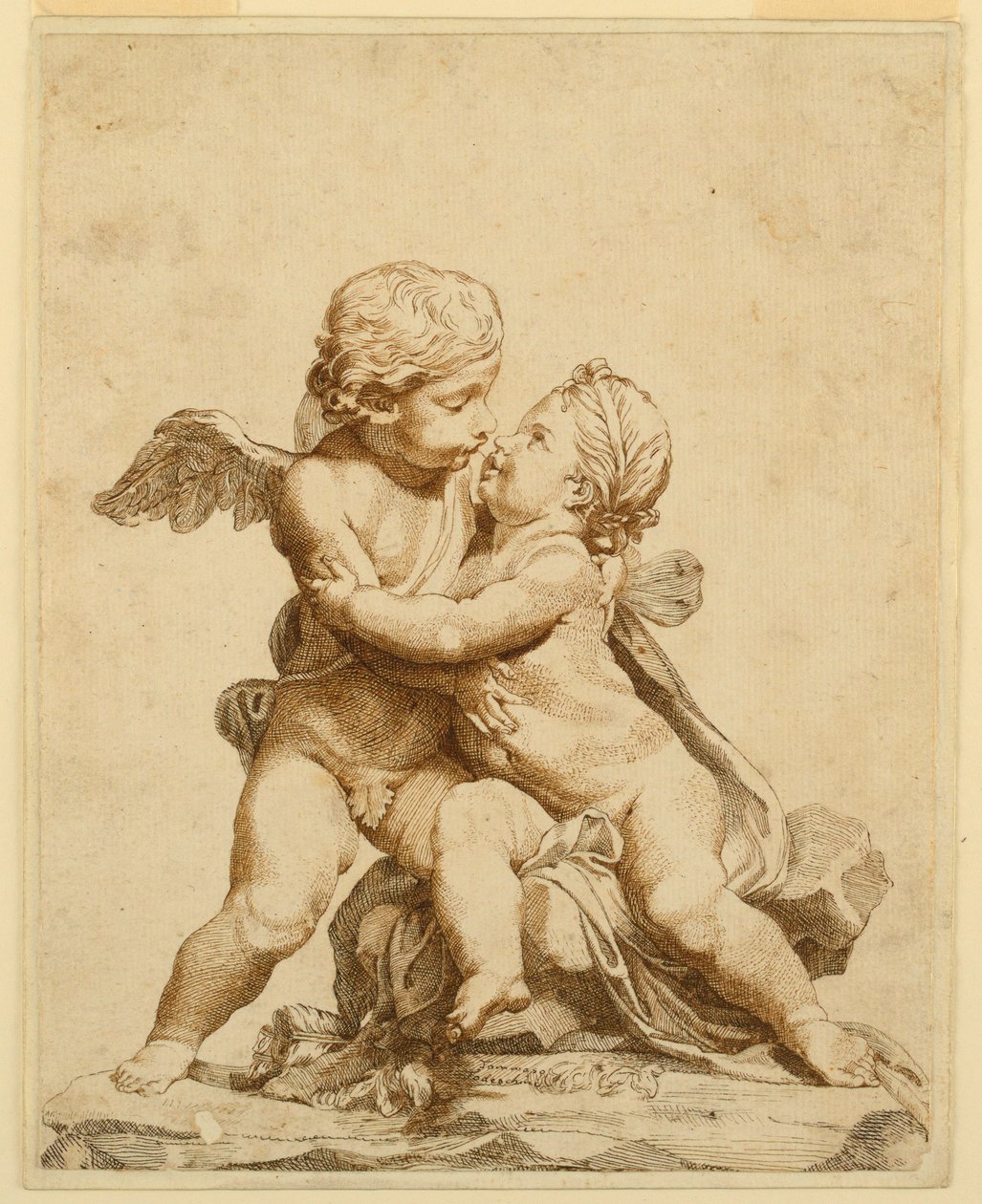 Piirros, Kaksi kupidoa suutelemassa, 1750-90 tekijältä Tommaso Todeschini